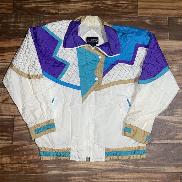 Vintage G-4000 Womens Nylon Jacket Zip Retro Multi Color Block Windbreaker Sz M - Picture 1 of 8